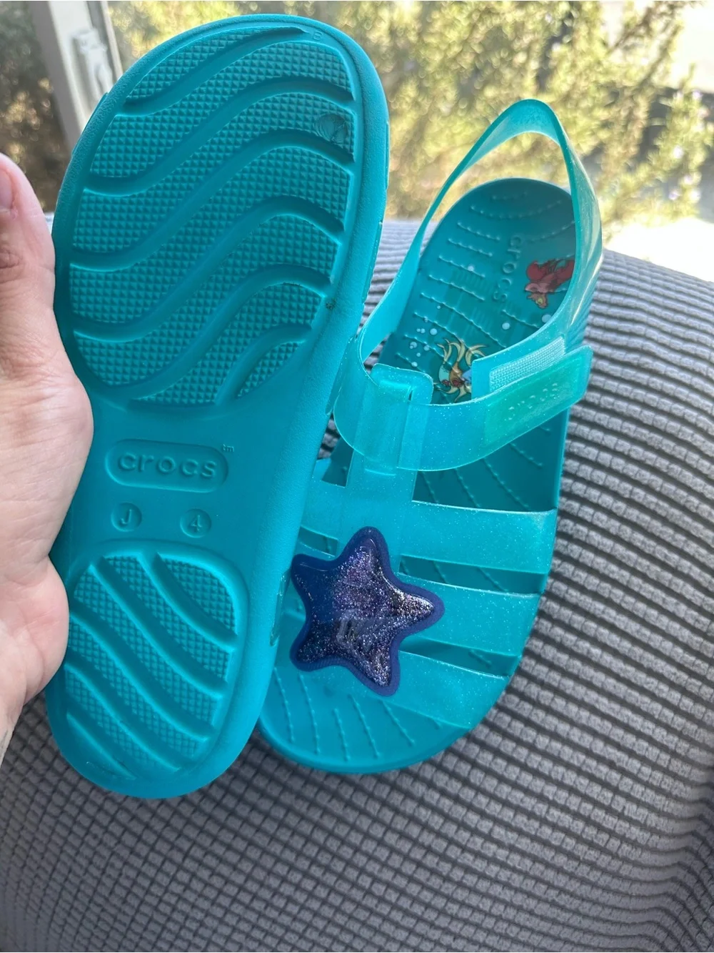 CROCS Teal Girls' Mermaid Sandals with Purple Glitter Shell Accent